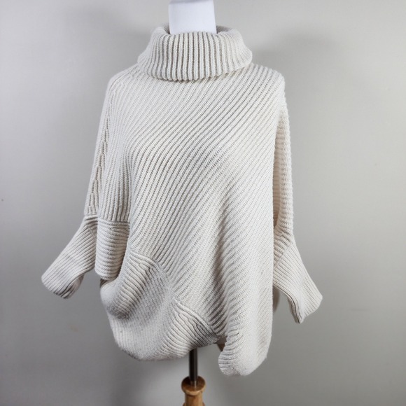 Simons Sweaters - TWIK Simons Sweater Womens XS Rib Knit Batwing Asymmetric Slouch Shrug Statement
